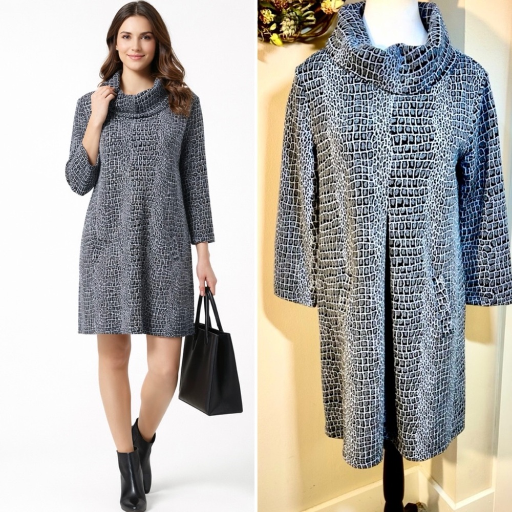Tyler Boe Kim Snakeskin Print Cowl Neck Shift Dress Pockets Size S 💛